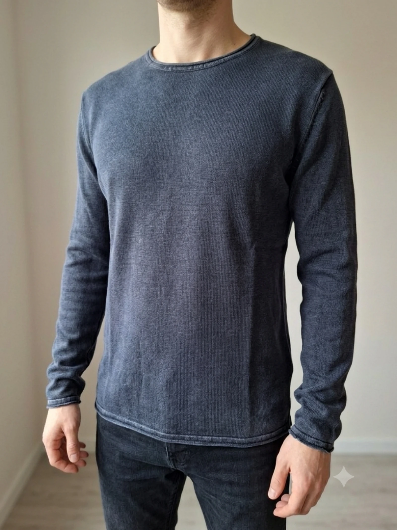 Suéter masculino azul marinho com efeito desbotado novo com etiqueta Only and Sons tamanho M – photo 2